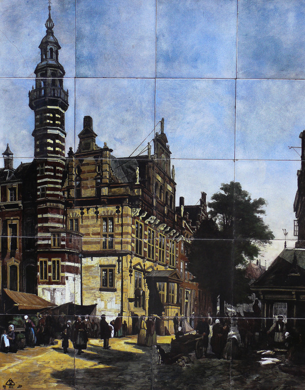 Plateelbakkerij Delft: Tegeltableau (1906), Het oude stadhuis van Den Haag kopen? Bied vanaf 510!