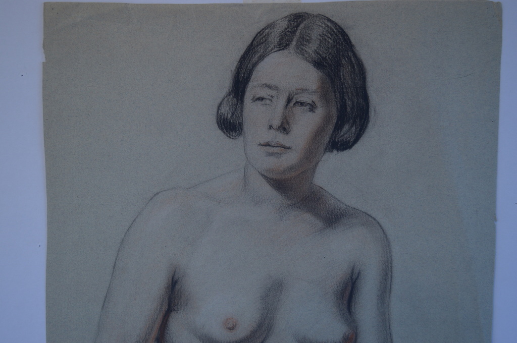 Joop van den Berg, naakt - minzaam kijkend , aquarel - krijt 40 x 65 ca. 1935 kopen? Bied vanaf 60!