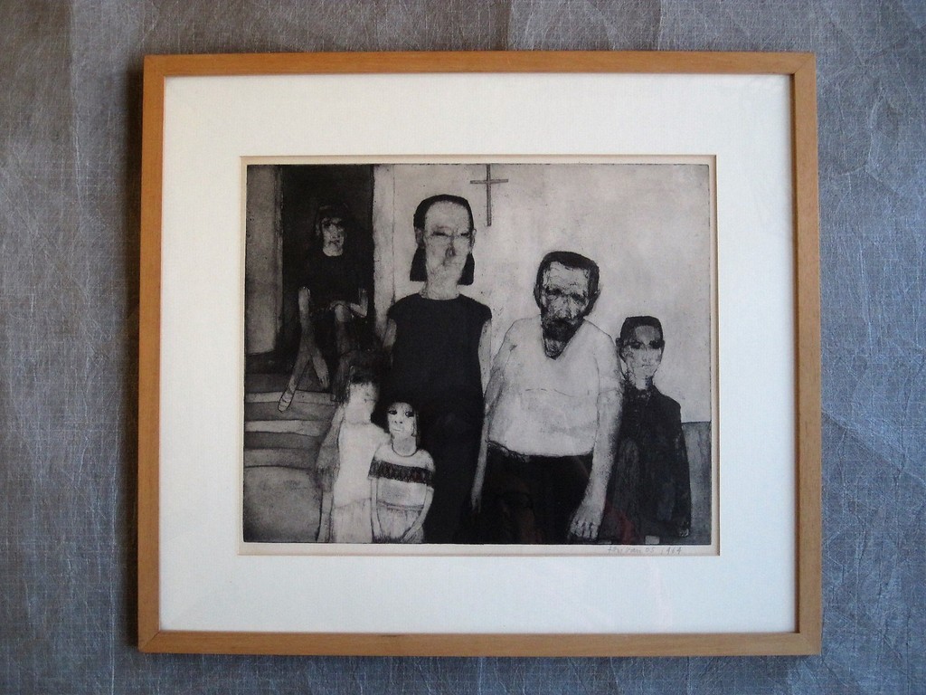 Intrigerende  Ets/Aquatint "de Familie" gesigneerd  Ton van Os (1946)  kopen? Bied vanaf 1!