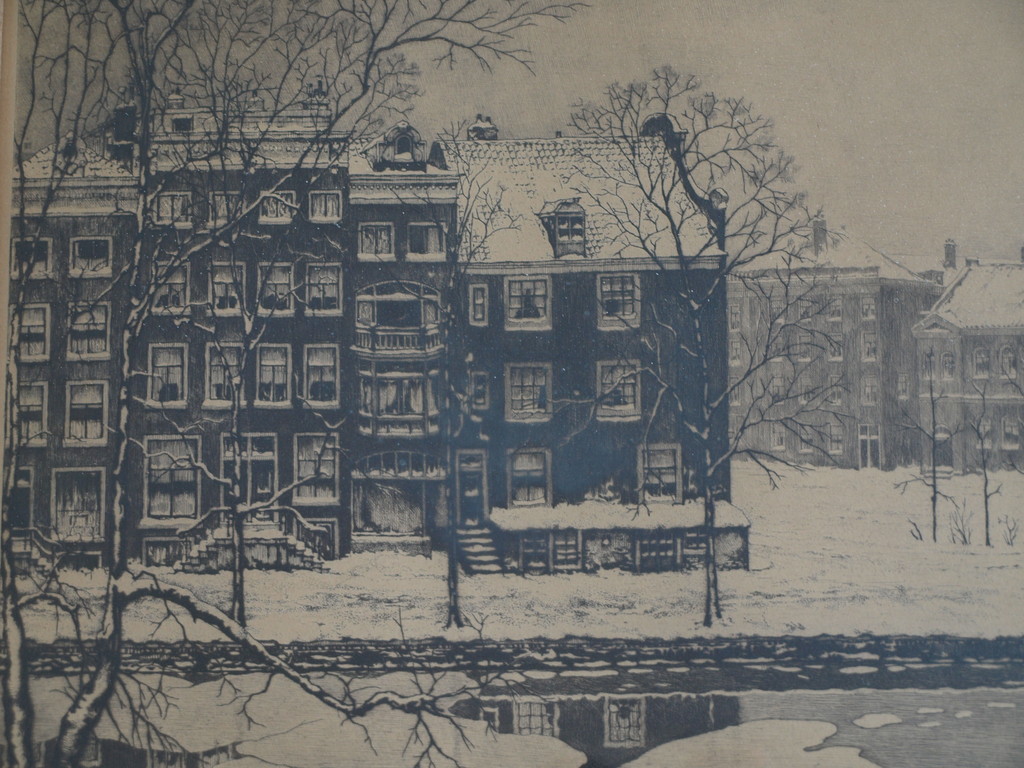 Cornelis Brandenburg: Ets, Reguliersgracht in de winter – Gesigneerd & ingelijst verkocht voor € 35!