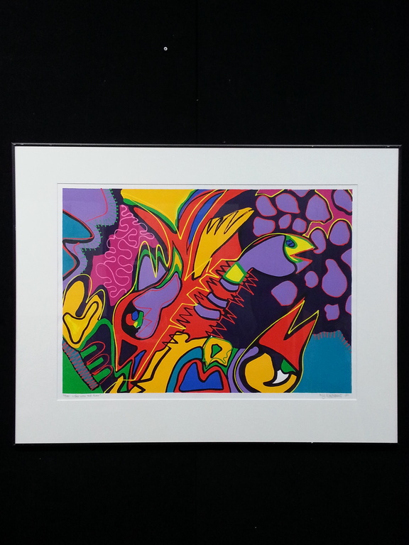 Marianne Nearebout zeefdruk op papier in zwarte aluminium lijst, verkocht voor € 65!