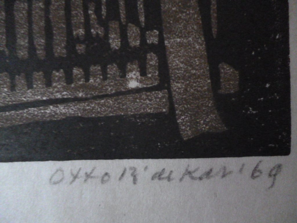 Otto B. de Kat - kleurenlinosnede - Dorpsplein St. Hippolyte kopen? Bied vanaf 70!