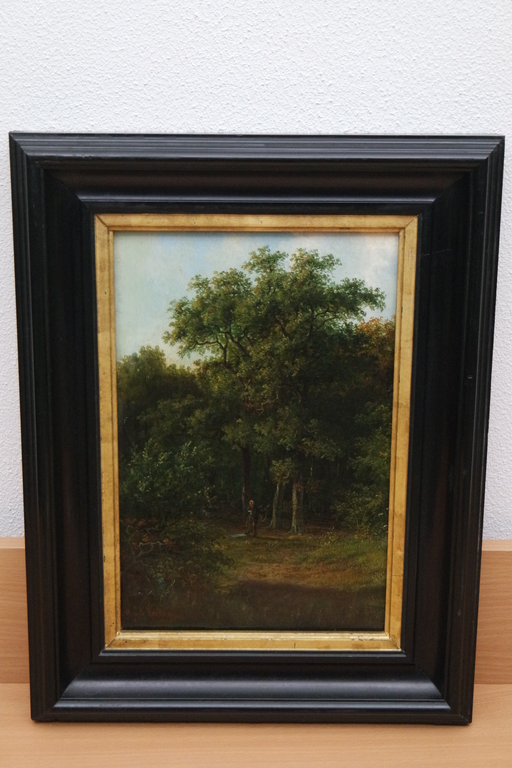 Maurits Ernest van den kerkhoff (1830-1908) - olieverf op doek - man in het bos verkocht voor € 940!