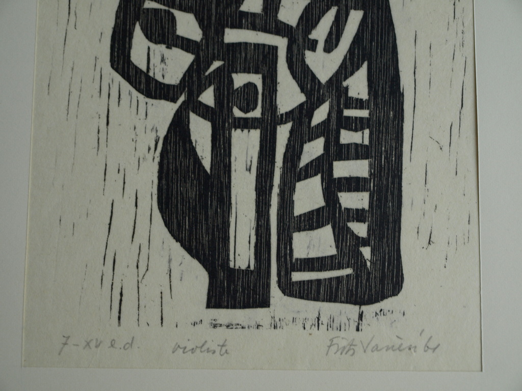 Frits Vanèn :  Houtsnede – Violiste – 1961 – oplage 15 ex. kopen? Bied vanaf 1!