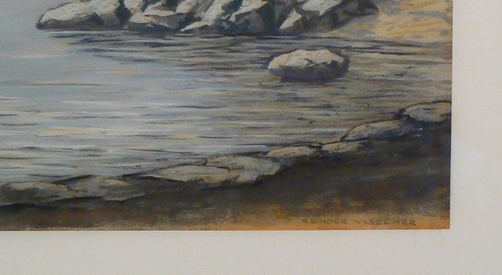 Reinder Visscher (1904-1973)  --  Gouache  --  Meergezicht kopen? Bied vanaf 35!