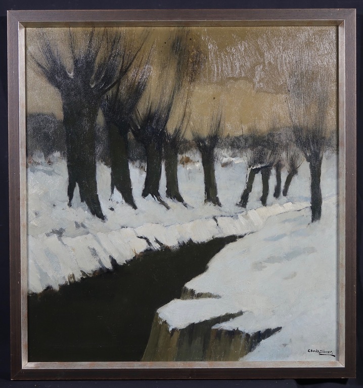 Christiaan Soer: Olieverf op doek, Winterlandschap met knotwilgen - Ingelijst kopen? Bied vanaf 1!
