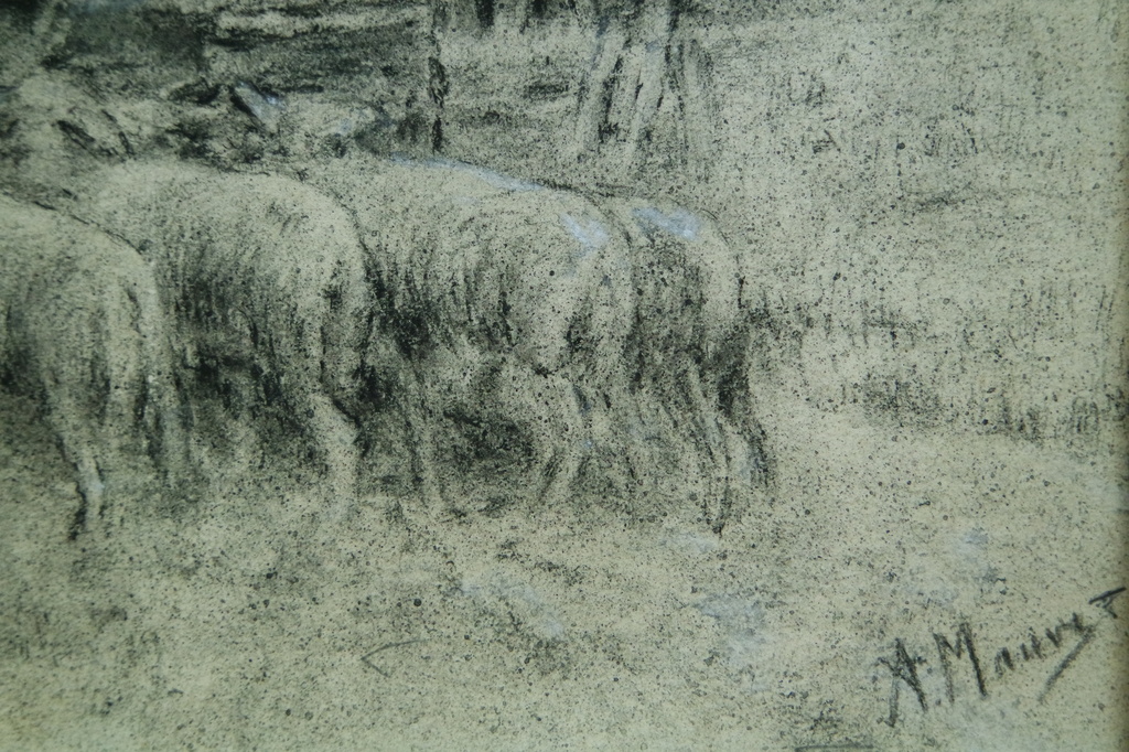 Anton Mauve (1838-1888) - houtskooltekening - Boer met zijn schapen kopen? Bied vanaf 1750!