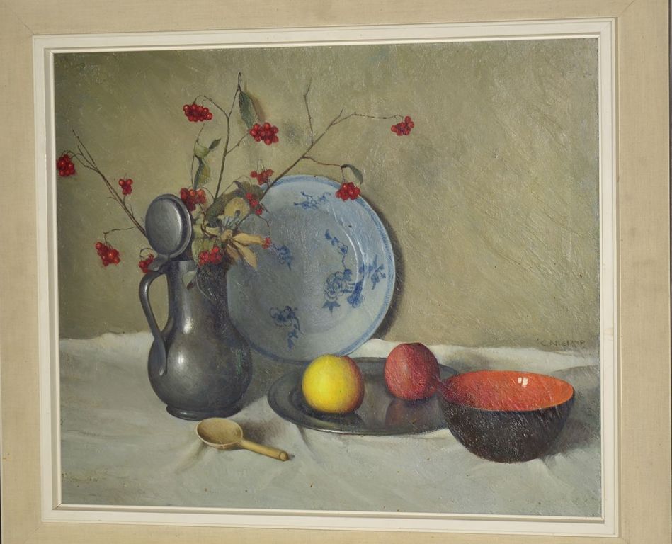 Cornelis Nierop: schilderij. Stilleven met Chinees porselein verkocht voor € 80!