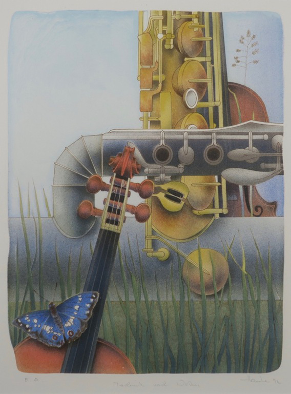 Ernst Hanke. -Wassermusik- Prachtige Litho. Eigen druk 1992. Ingelijst. kopen? Bied vanaf 67!