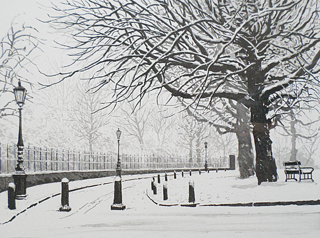 Wim Bettenhausen - Februari (Plein 1813), aquatint ets (mooi ingelijst) verkocht voor € 110!