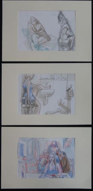 Bart van Hoek: Drie potloodtekeningen, o.a. Gaat u weg alstublieft kopen? Bied vanaf 1!