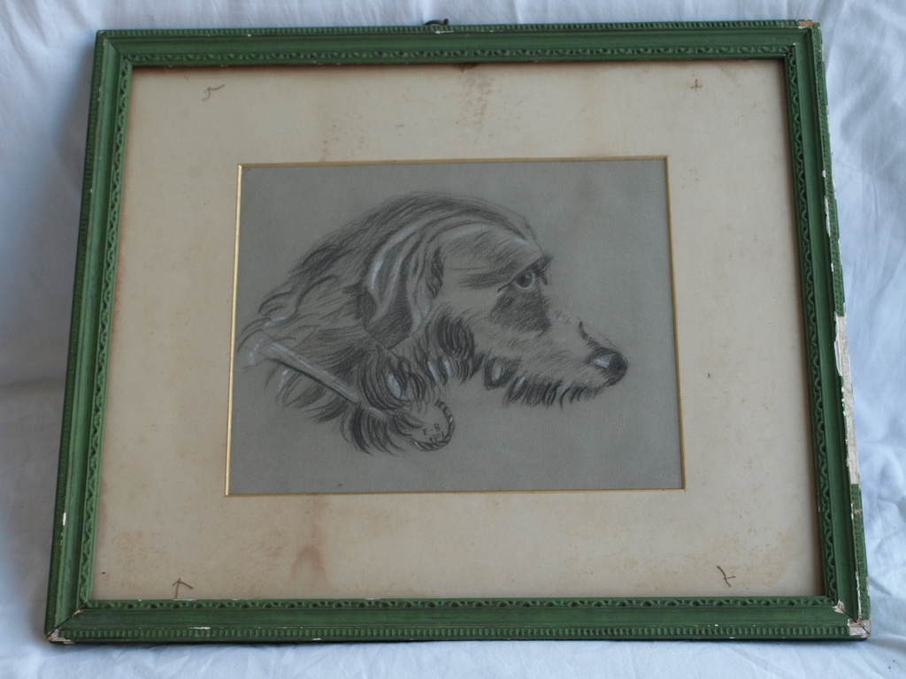 Initialen E. B.  : Tekening ,  Hond – ingelijst - 1901 kopen? Bied vanaf 1!