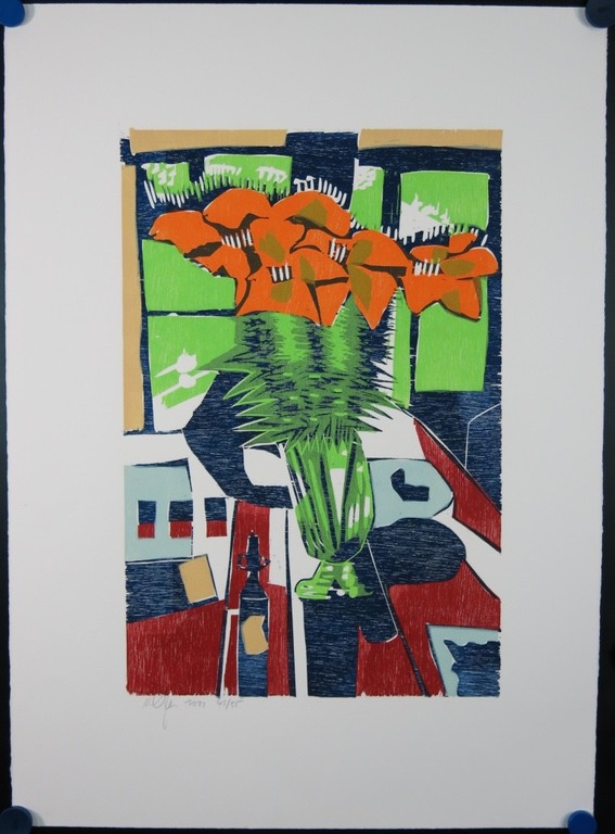 Vincent van Ojen: Houtsnede, Vaas met oranje lelies kopen? Bied vanaf 20!