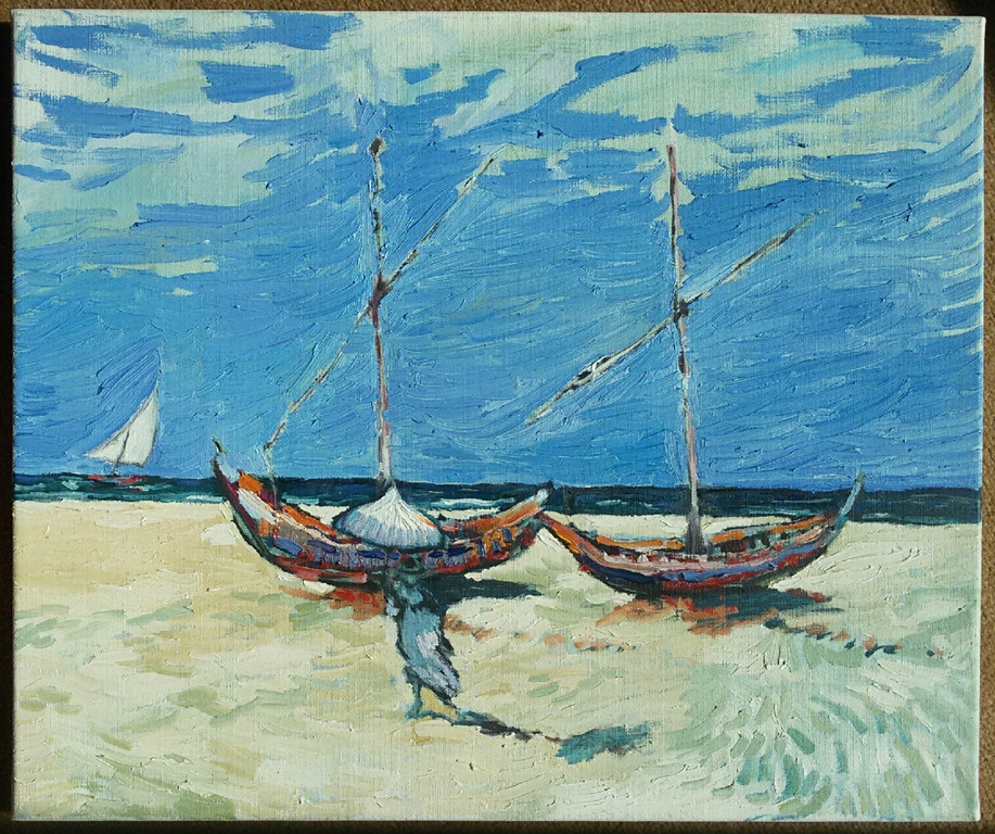 Rob van Trier - Boten op het strand, olieverf op doek kopen? Bied vanaf 75!