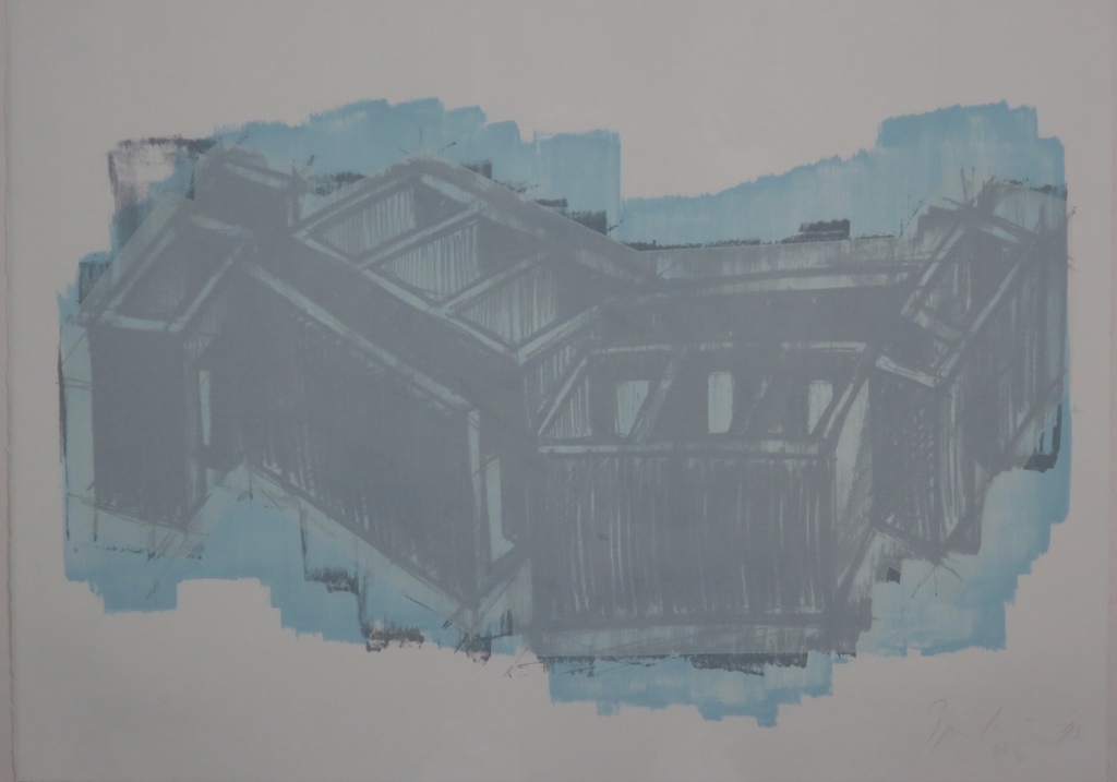 Pjotr Muller: Zeefdruk, Zonder titel (blauw) -Ingelijst kopen? Bied vanaf 20!