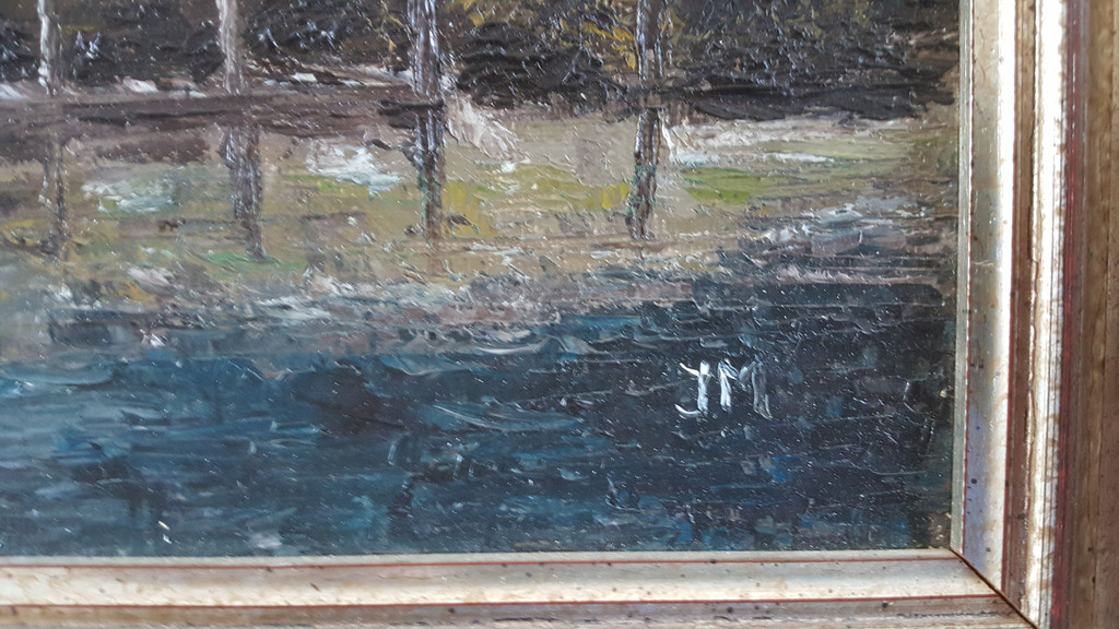 Onbekende kunstenaar (20e eeuw), Stad aan water, olieverf op doek, monogram./ kopen? Bied vanaf 1!