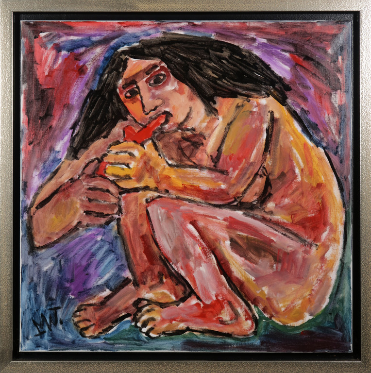 Martin van Wordragen: Olieverf op doek, Rokende oervrouw - Ingelijst kopen? Bied vanaf 400!