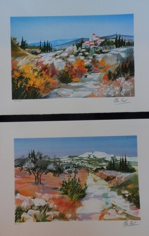 ELLA FORT Lot van twee Kleurenlitho's    TOSCAANS DORP en TOSCANE Handgesigneerd kopen? Bied vanaf 1!