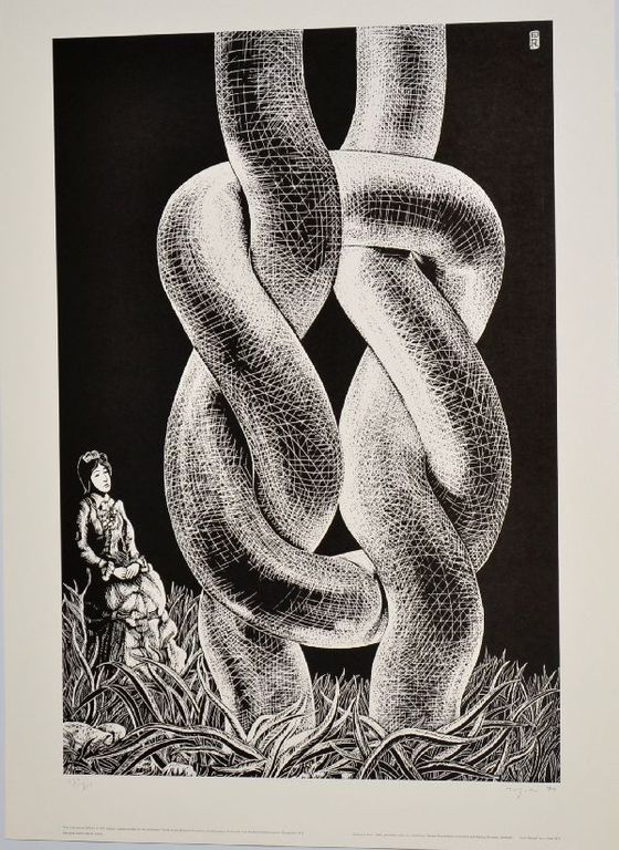 Shinkichi Tajiri: Zeefdruk. Granny's Knot. verkocht voor € 70!