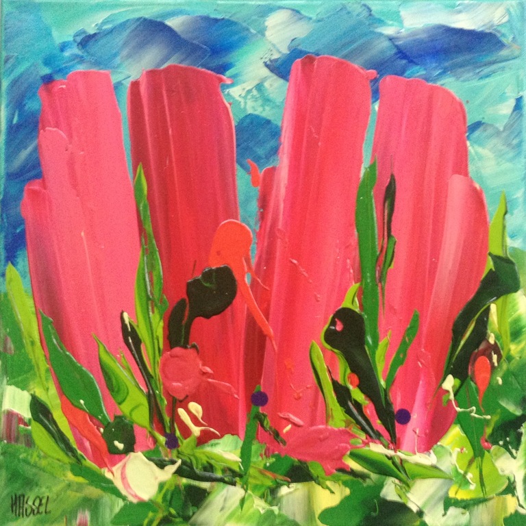 Magenta tulpen op 3D doek - Mee geschilderde zijkanten, kan direct aan de muur kopen? Bied vanaf 55!
