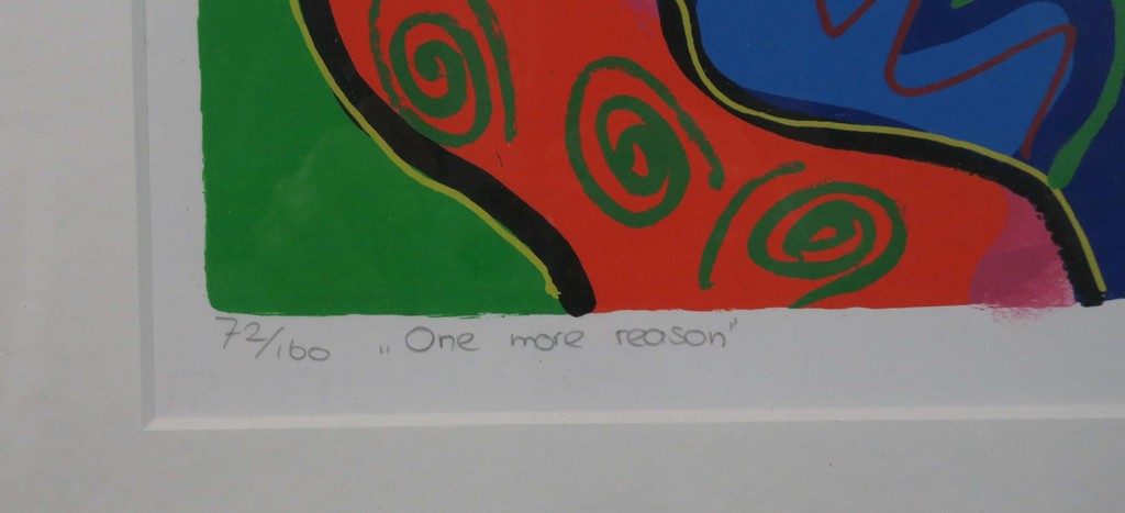 Marianne Naerebout: Zeefdruk, One more reason - Ingelijst kopen? Bied vanaf 120!