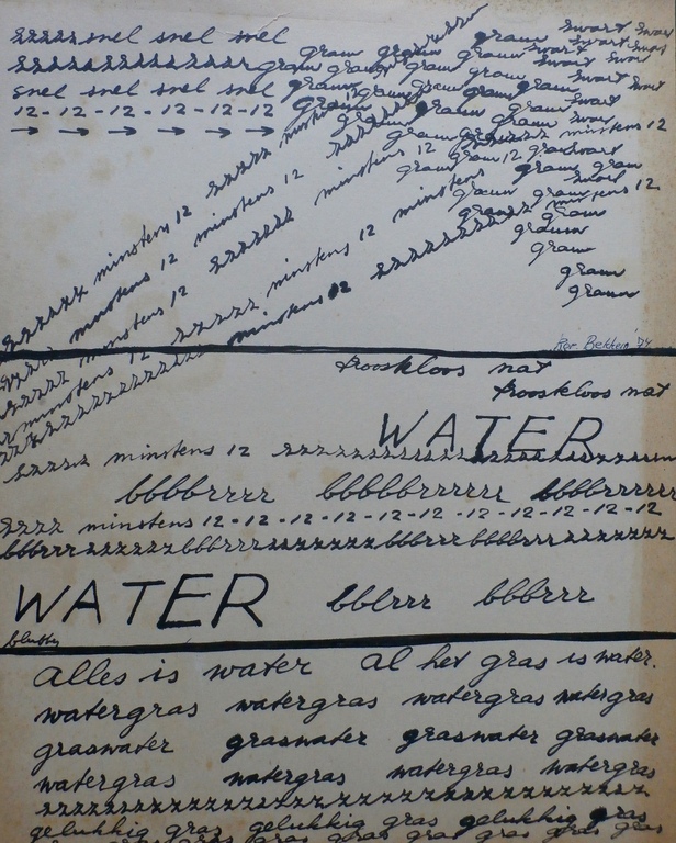 Kor Bekker - stifttekening: graswater - 1974 kopen? Bied vanaf 45!