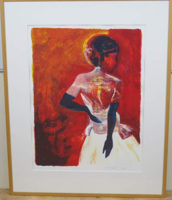 Corrie van Heyst: Zeefdruk, Vrouw in witte jurk - Ingelijst (groot) kopen? Bied vanaf 40!