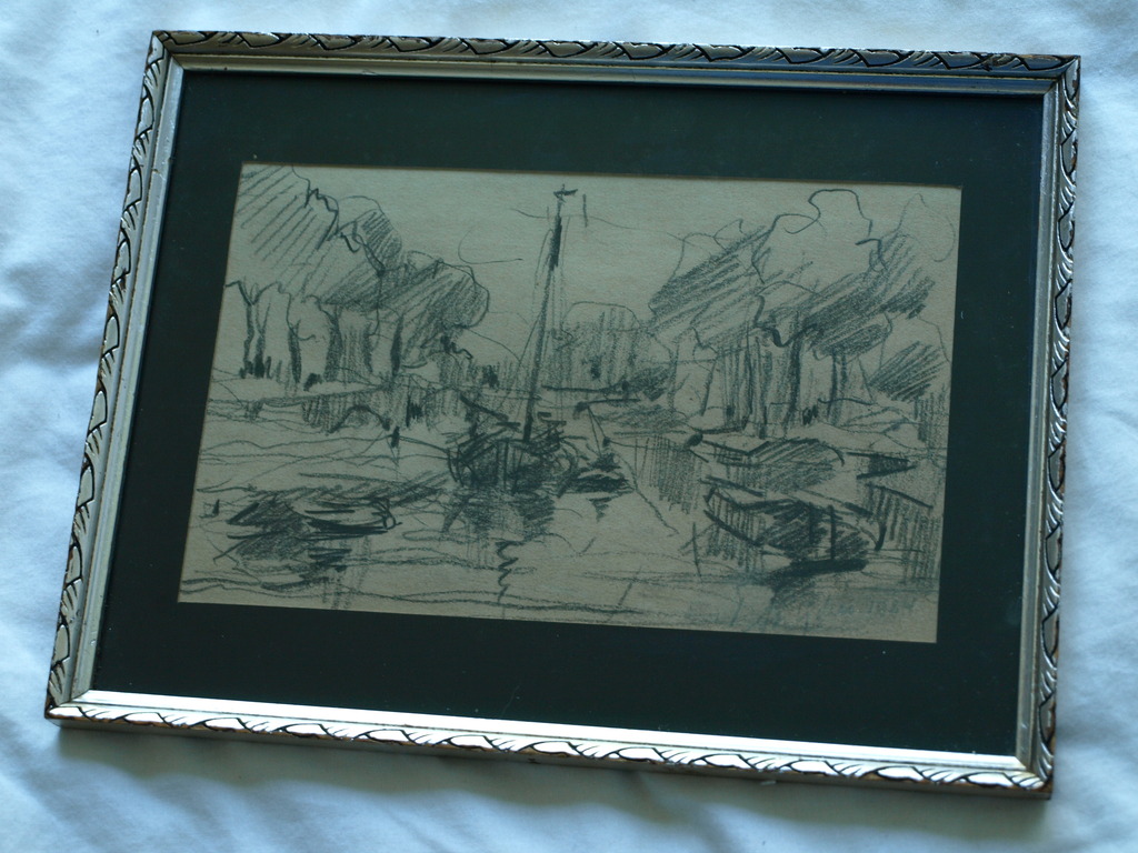 Onduidelijke signatuur : Tekening ,  Haarlem – ingelijst - 1924 kopen? Bied vanaf 1!