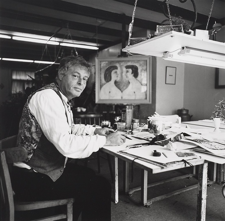 Frank Lodeizen - Compositie in rood en oranje, zeefdruk kopen? Bied vanaf 40!