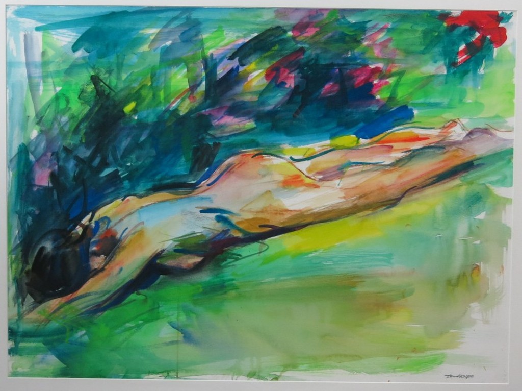 Bob ten Hoope: Aquarel, Liggend naakt -Ingelijst kopen? Bied vanaf 250!