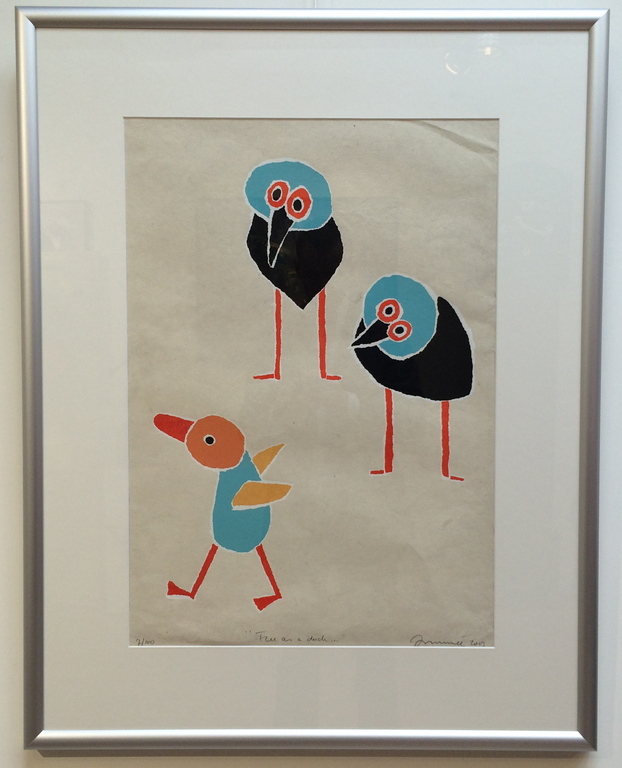 Hans Innemée, zeefdruk met lijst, titel " free as a duck " verkocht voor € 55!