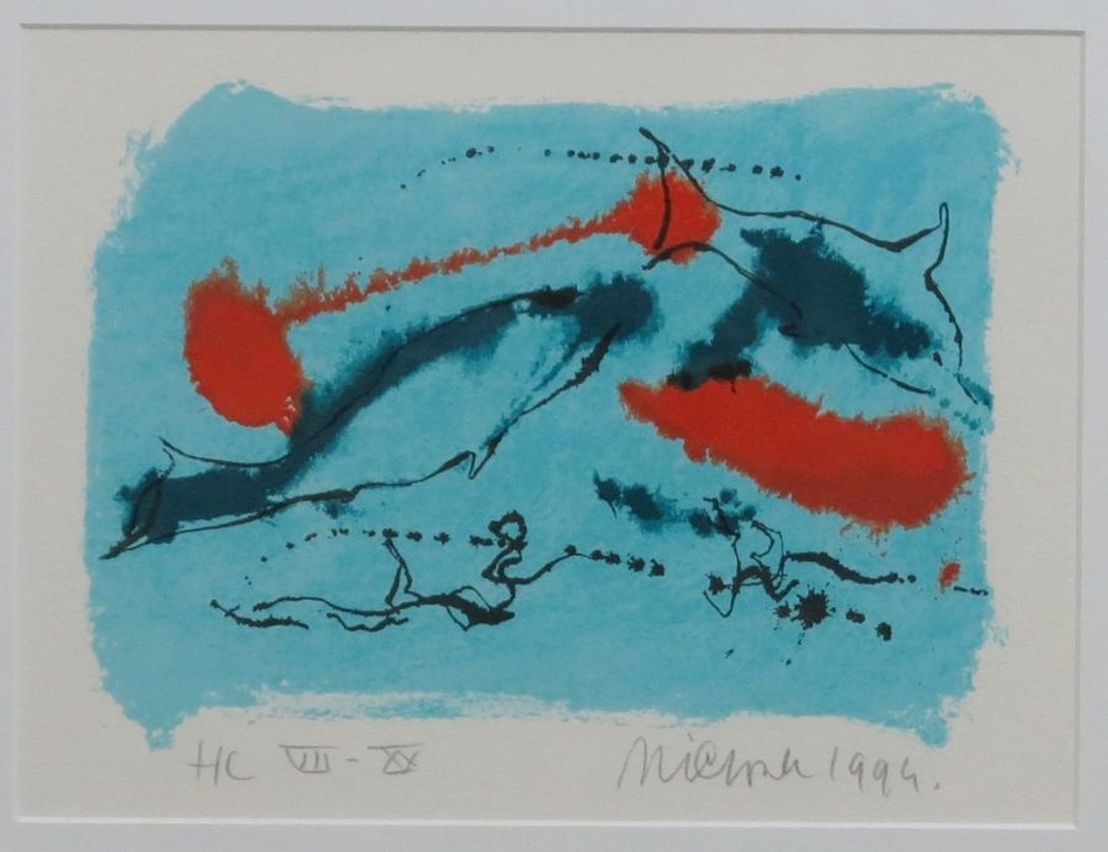 Nic Jonk: Zeefdruk, Dolfijnen - Ingelijst verkocht voor € 50!