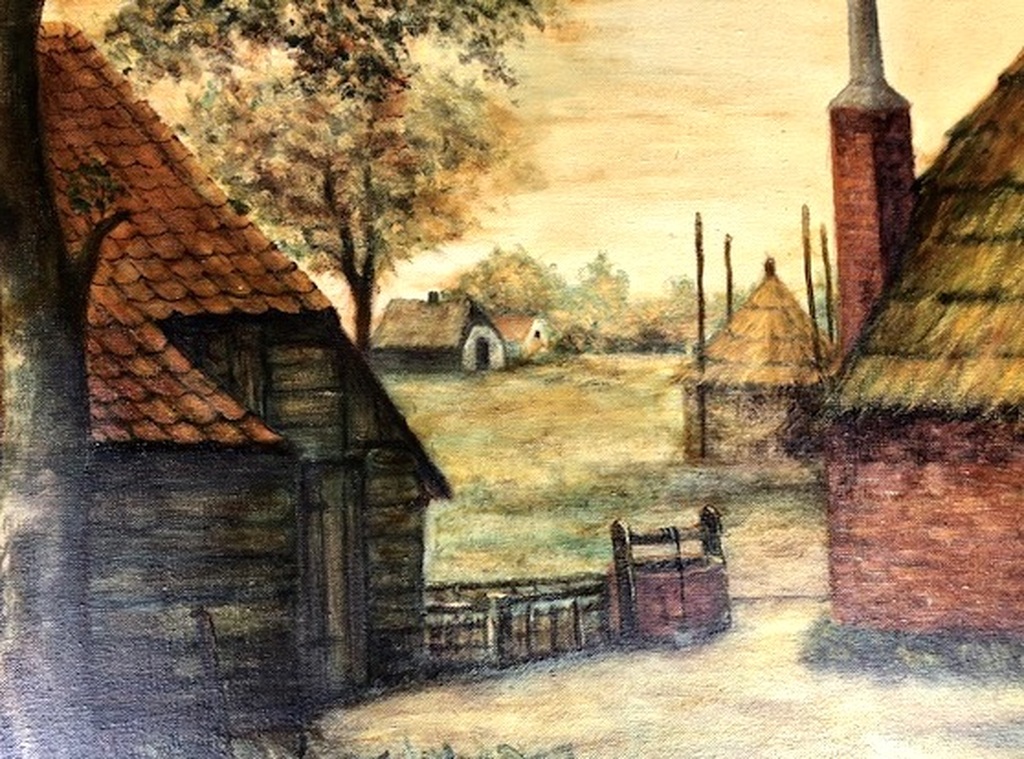 Prachtig schilderij van Brabantse boerderij - 76 x 66 cm = gesigneerd kopen? Bied vanaf 25!