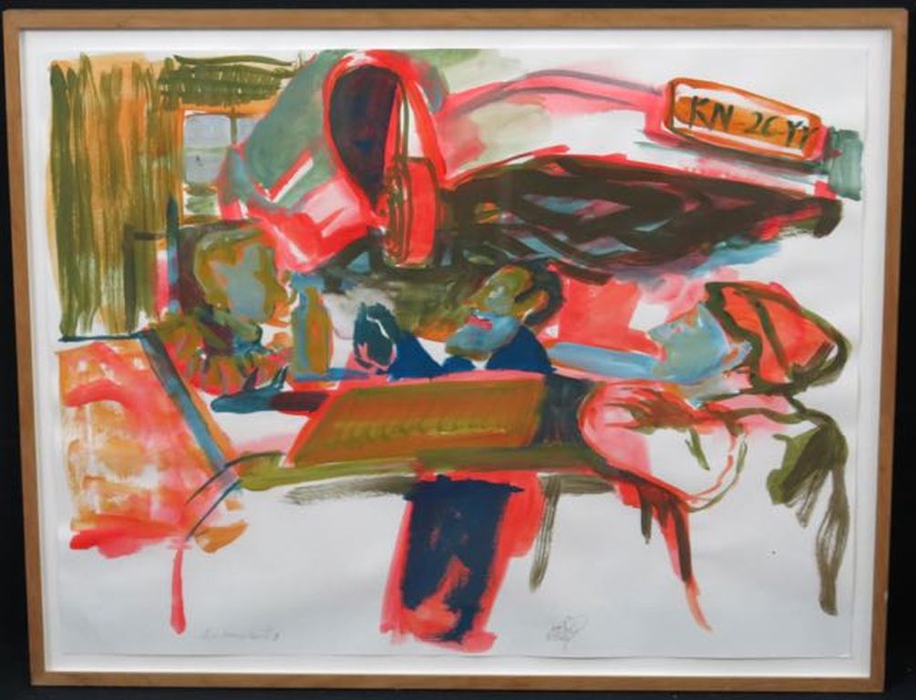 Peter Cleutjens: Gouache, Automobilles -Ingelijst verkocht voor € 40!