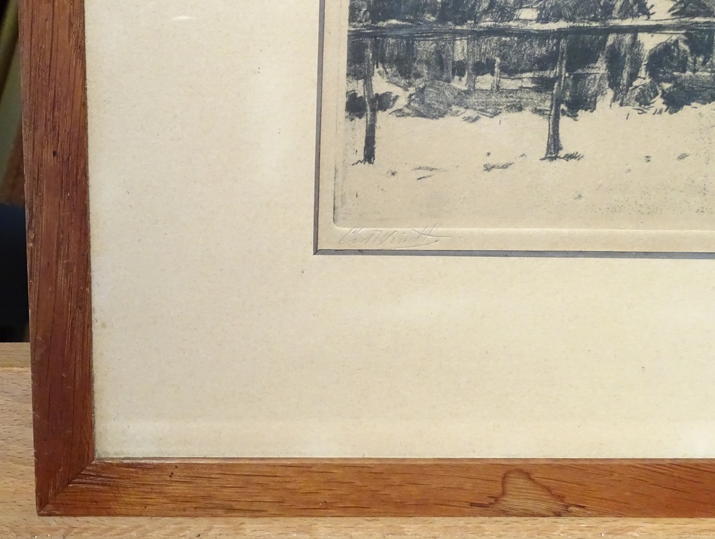 Chris van der Windt (1877-1952) --  Ets  --  Winters boerderijgezicht kopen? Bied vanaf 40!