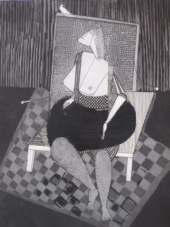 Theo Beerendonk, Kubistisch halfnaakt op stoel, Ets, atelierdruk kopen? Bied vanaf 35!