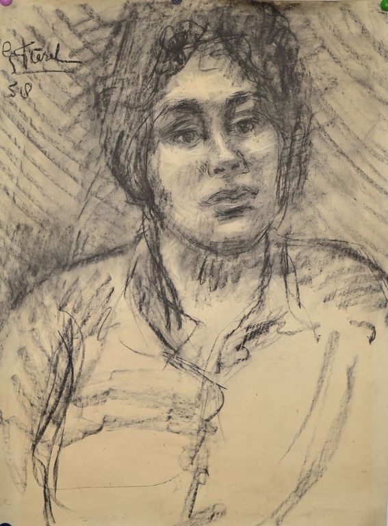 Gerard Fieret: Grote houtskool tekening. Portret. verkocht voor € 300!