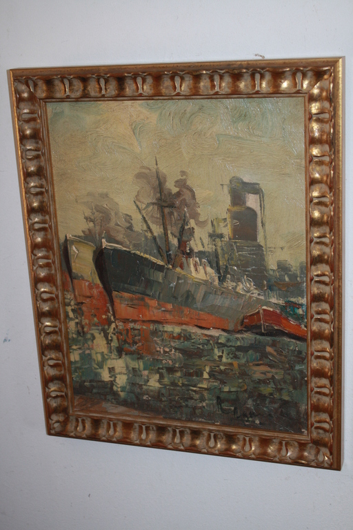 impressionisme uit de jaren 30 - OCEAAN STOMER in de HAVEN art deco lijst kopen? Bied vanaf 1!