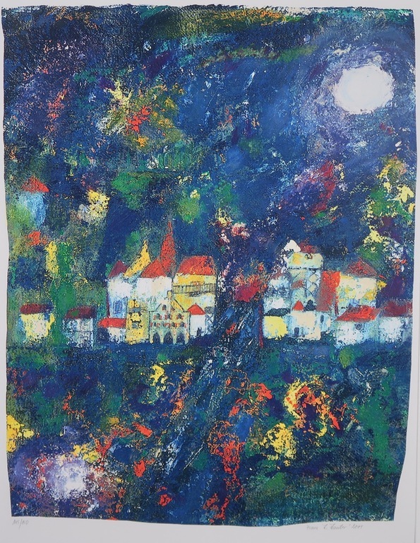 Franz Lauter: Zeefdruk, Stad bij nacht - Ingelijst (groot) kopen? Bied vanaf 35!