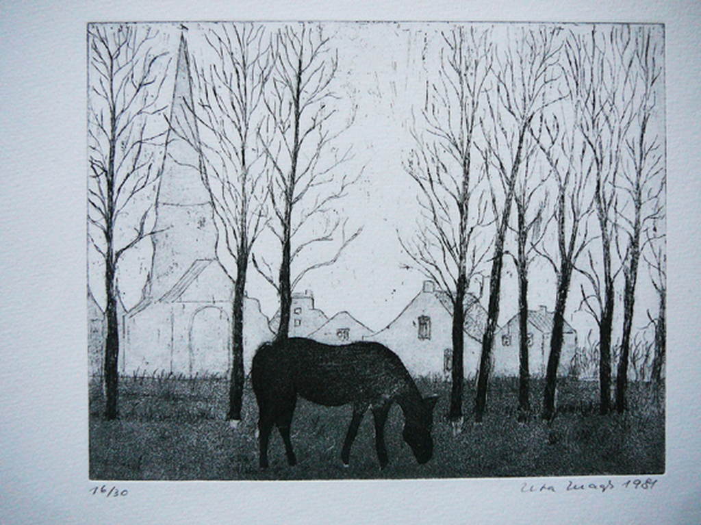 Paard in Weidelandschap -ets 1981- kopen? Bied vanaf 20!