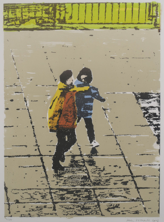 Koen Vermeule: Zeefdruk, Z.T. (Twee figuren) - Ingelijst kopen? Bied vanaf 50!