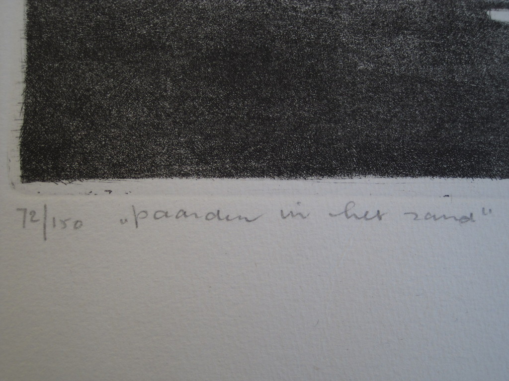 Zeldzaam "Paarden in het zand" Litho vn jonggestorven Grafica Karin Dekeukeleire kopen? Bied vanaf 1!