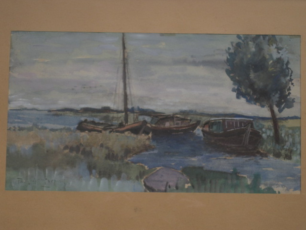 Stemmig aquarel "boten op plas" Paul Arntzenius 1883-1963 nabloei Haagse School  kopen? Bied vanaf 1!