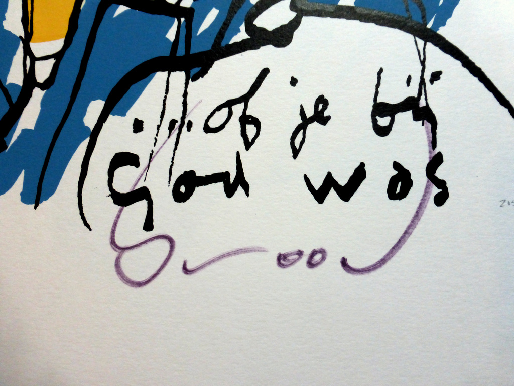  Herman Brood, Humoristische, handgesigneerde zeefdruk '' Of je bij God was.. '' kopen? Bied vanaf 150!