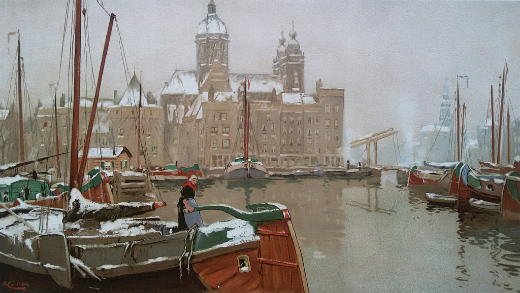 Henri Cassiers - Amsterdam in de winter, chromolithografie verkocht voor € 75!
