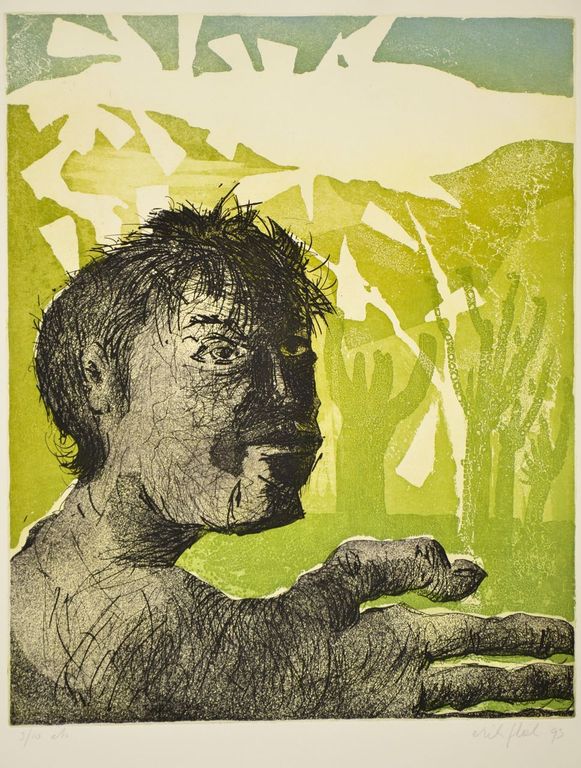 Erik Fliek: Ets/aquatint. Man voor landschap verkocht voor € 35!