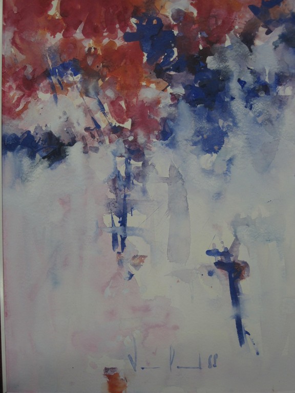 even opletten !  Walter van Oel * groot aquarel * Bushes in red & blue  kopen? Bied vanaf 1!