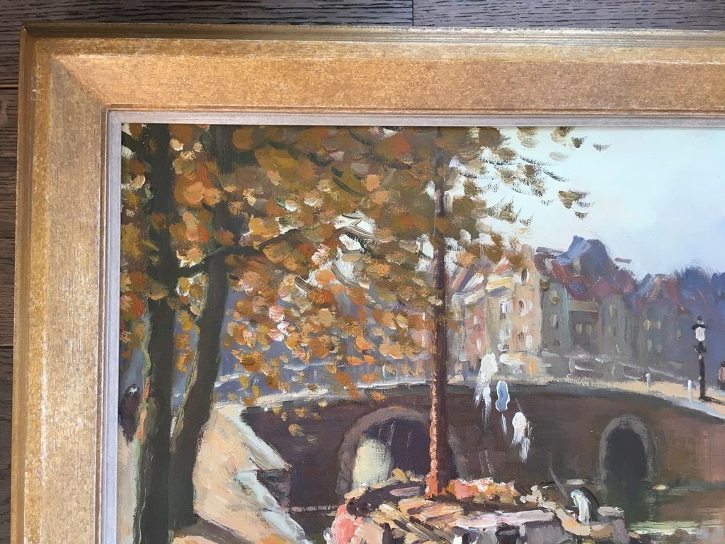 A.v.Gilst: olieverf op doek, Amsterdamse gracht met platbodem kopen? Bied vanaf 370!