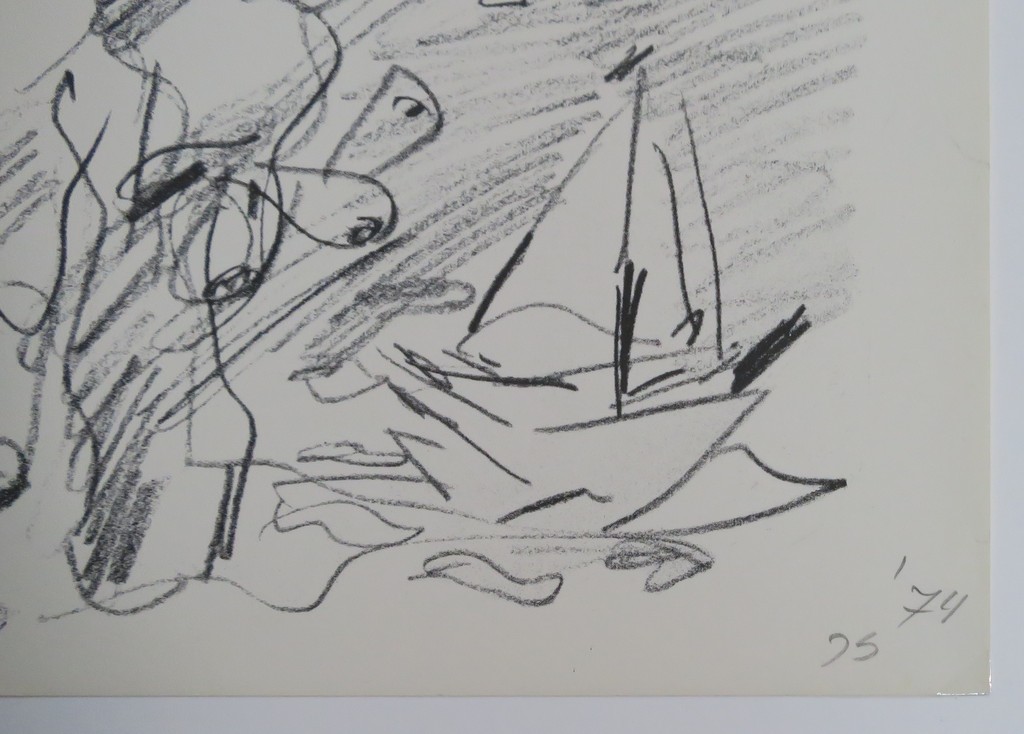 Jan Sierhuis: Litho, Z.T. Abstracte figuren en zeilboot kopen? Bied vanaf 1!