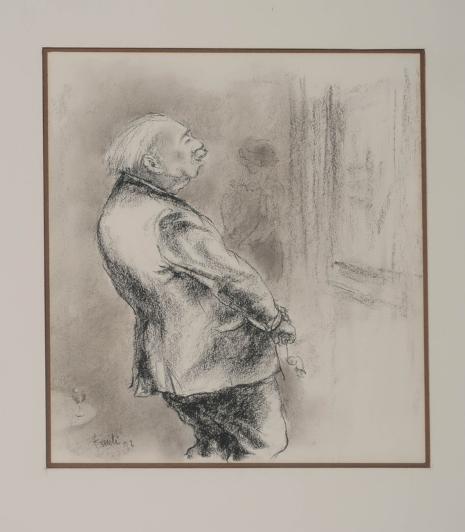 Emile de Vries: Houtskooltekening, Kunstkenner - Ingelijst verkocht voor € 40!